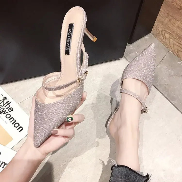 

Slippers women wear 2019 new French high heel stiletto wild sandals sexy fairy wind half drag
