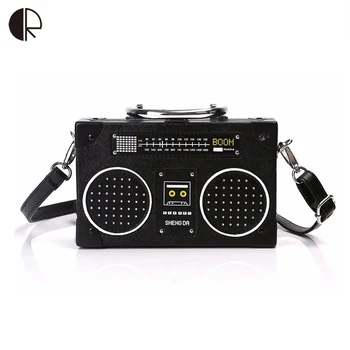 

2018 Feminina Vintage Radio Funny Messenger Crossbody Bags Women Black Embroidery High Quality Hasp Shoulder Bag