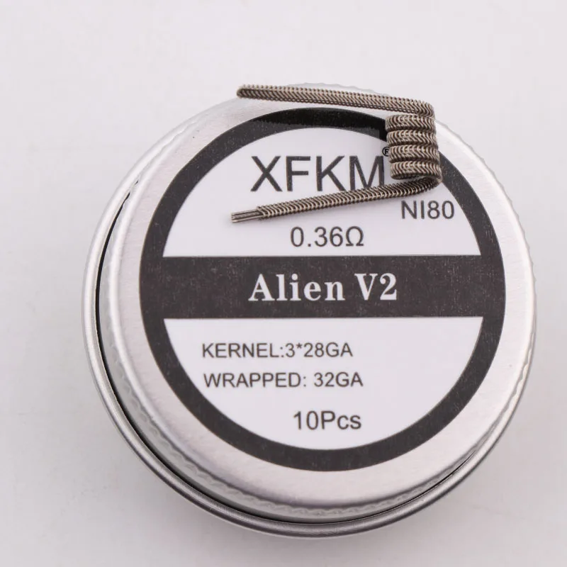 XFKM NI80 A1 SS316L 10 шт./лот готовая катушка ALIEN V2 провода катушки нагревательного сопротивления провода подходят RDA RDTA DIY распылитель - Цвет: 3-28-32-v2-n80-10