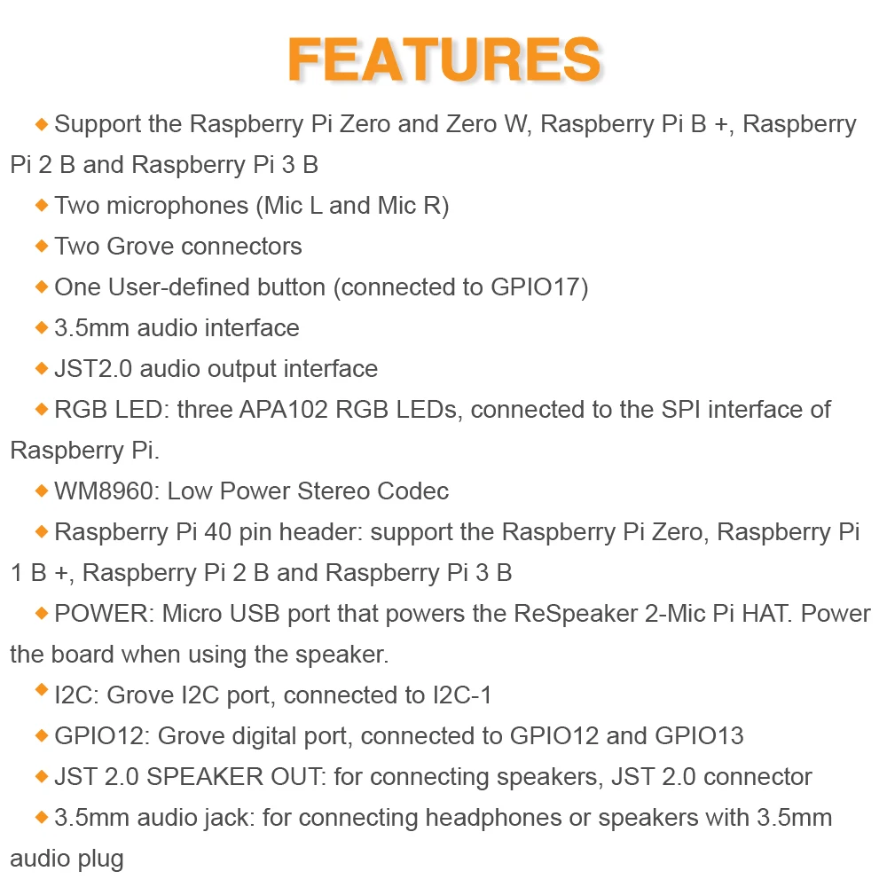 Keyestudio 5V ReSpeaker 2-Mic Pi HAT V1.0 Expansion Board For Raspberry Pi Zero / Zero W/B