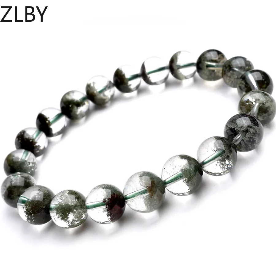 

10mm Genuine Natural Crystal Quartz Bracelets For Women Stretch Charm Round Bead Green Phantom Bracelet