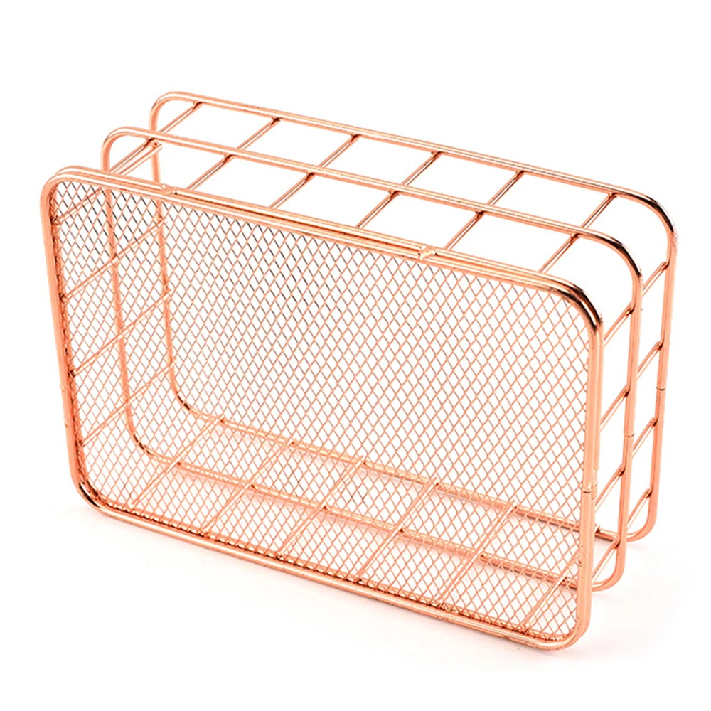 Rectangular Metal Storage Basket, Pink Gold Iron Storage Basket, Home Garden Office Basket, Finishing Iron Baskets Fruit Basket