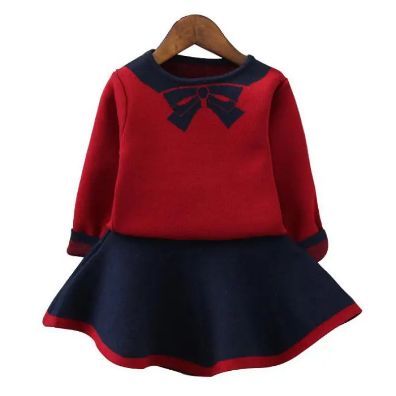 

2018 Spring And Summer New Big Girl Small Plaid Ruffled Long-sleeved Princess Cute Knit Wool Dress
