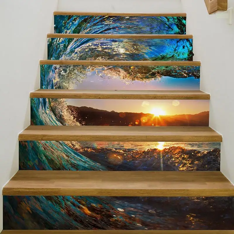 

6pcs PVC Waterproof DIY Removable Self-adhesive Corridor Stairs Stickers Tile Stairway Decorated Wall Floor Decals