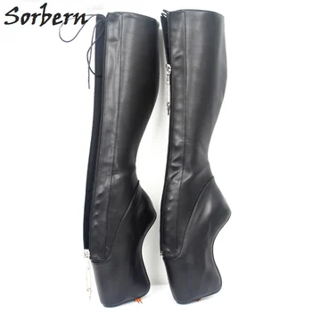 

Sorbern 18Cm Secret Ballet Wedge Boot Unisex Size 36-46 Hoof Heelless Zip Fetish Black Matte Shoes Ladies Woman Shoes 2018
