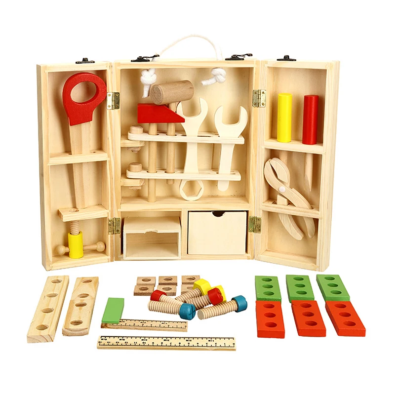 

2017 Hot Sale Kids Wooden Multifunctional Tool Set Toys Maintenance Box Wooden Tools Toy Baby Nut Combination Childrens Day Gift