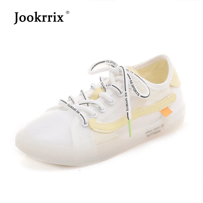

Jookrrix New White Shoes Women Brand Casual Mesh Sneakers Lady footware Breathable Summer Female chaussure Transparent All-match