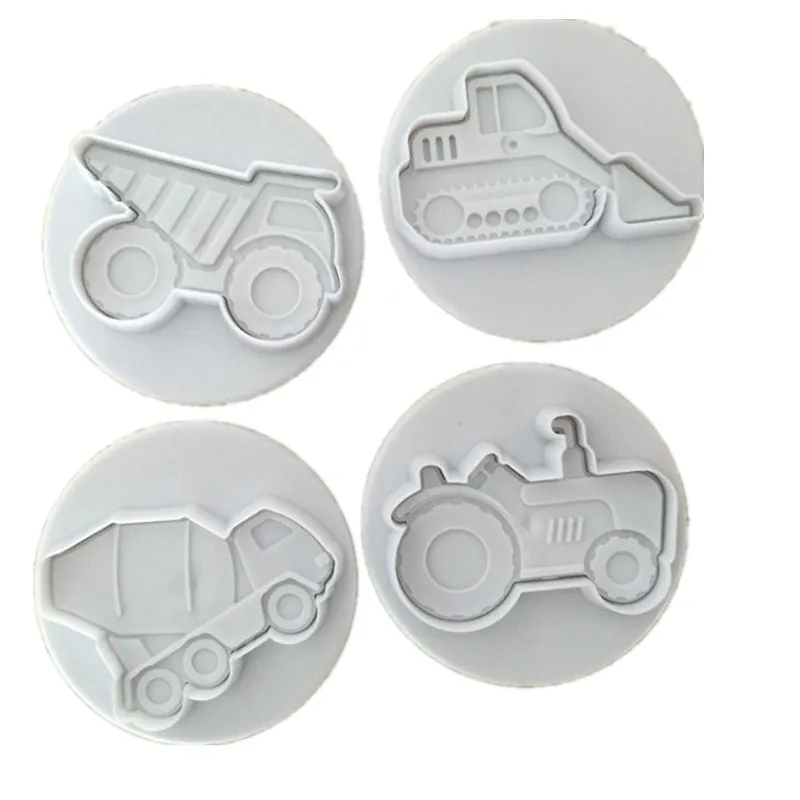 New-4-PCS-Set-Special-Vehicles-Theme-Trucks-Tractor-Forklift-Plastic-Cake-Cookie-Plunger-Cutters-Fondant
