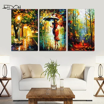 

Artdom 3 Pcs/set No Frame Canvas Art Modern Painting Street Landscape Oil Painting Wall Art Picture For Living Room