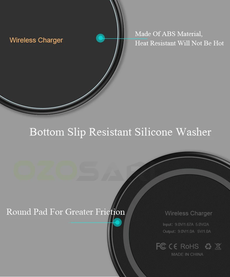 OZOSARL Беспроводное зарядное устройство для iPhone X Быстрая зарядка Беспроводная зарядка нескользящее Беспроводное зарядное устройство для iPhone 8 Plus для samsung