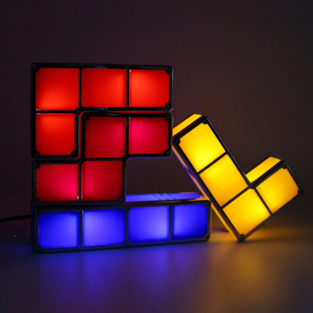 DIY Tetris пазл ночник креативный Штабелируемый LED Настольная лампа конструктивный