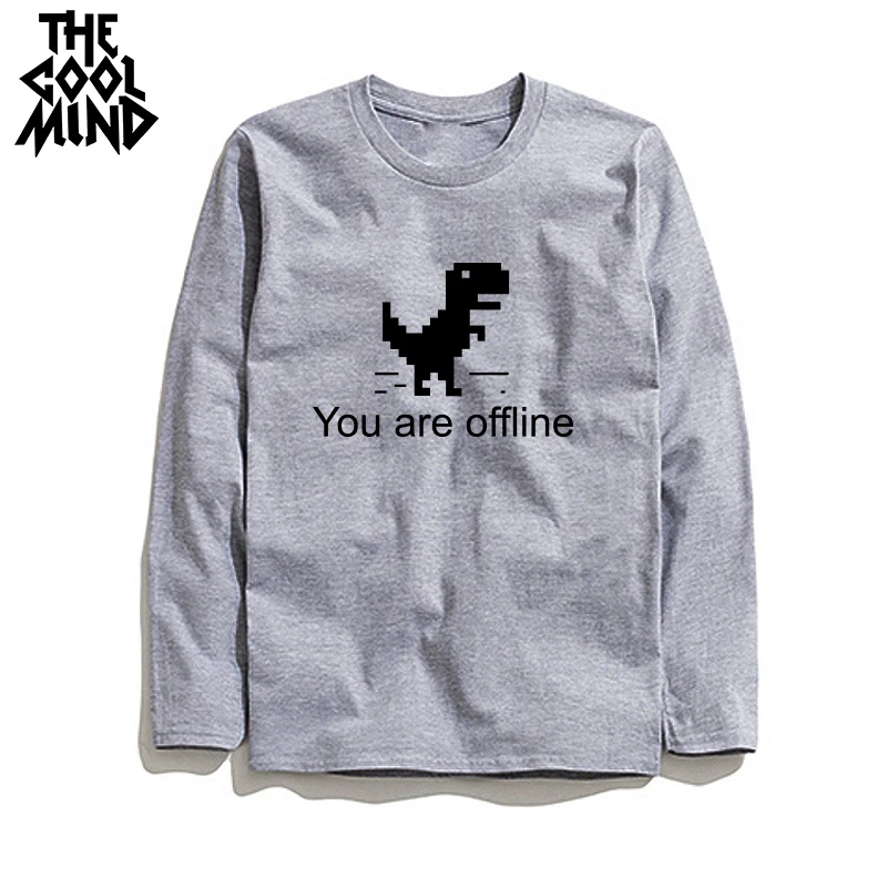COOLMIND, хлопок, повседневная мужская футболка с длинным рукавом, динозавр, вы не в линии, крутая Мужская футболка, Мужская футболка, топ, футболки - Цвет: YA10101L-GREY