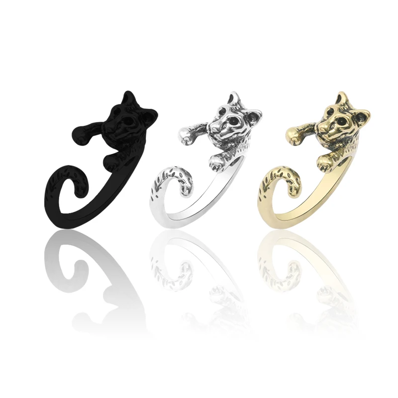 

Fashion Trends Creative 3D Animal Tiger Leopard Ring Retro Men and Women Black Silver Bronze Metal Open Ring Nightclub Jewelry