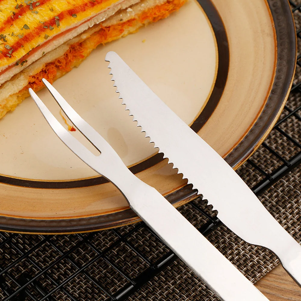 

Behogar 2PCS Stainless Steel Fork Knife Set for Charcoal Grilling Camping Bonfire Party Barbecue BBQ Picnics Roasting