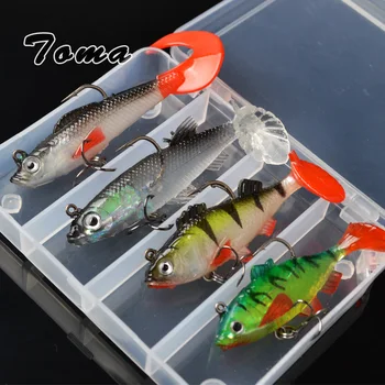 

TOMA 4PCS Lead Head Fish Soft Lure Bait T Tail Fishing Lures 8g/9g/9.5g/13g Plastic Isca Artificial Treble Hook Fishing Tackle
