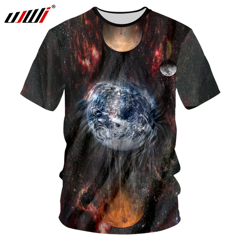 

Футболка UJWI мужская с объемным принтом, модная тенниска с изображением космоса и звезд, рубашка для отдыха с коротким рукавом, топ на лето