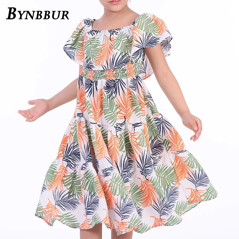 Bynbbur Leaves Print Off The Shoulder Dress Girls Elastic Waist Party Dress Cute Baby Kid Girls Princess Dress 2019 Summer New Bynbbur Leaves Print Off The Shoulder Dress Girls Elastic Waist Party Dress Cute Baby Kid Girls Princess Dress 2019 Summer New