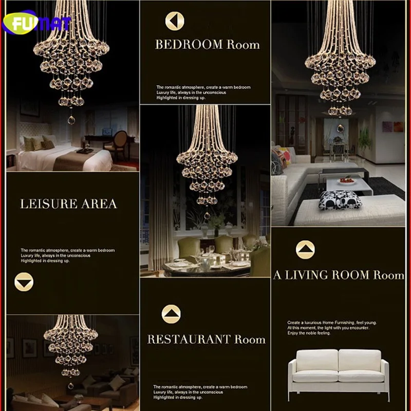 8004 FUMAT Crystal K9 Ceiling Lamps Trumpet Shape GU10 LED Stainless Steel Plate Modern Style Hanging Modern Light Fixture Chandelier