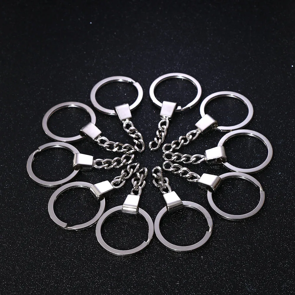 

10PCS HOT Minimalist 30mm Polished Silver Keyring Keychain Key Fob Split Ring Short Chain DIY Craft Unisex Jewelry Accessories