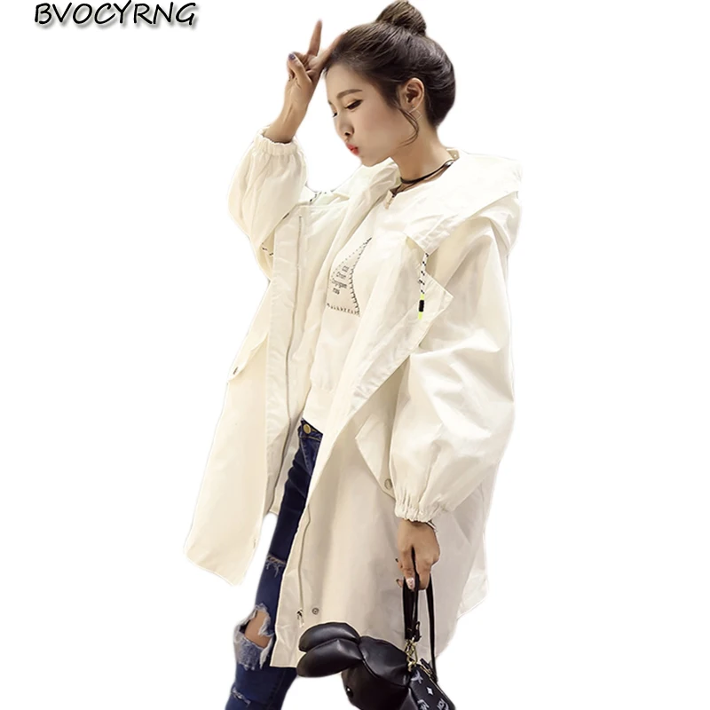 

New Students Hooded Coat Female 2018 High-end Spring Thin Women's Windbreaker Jacket Female Fashion Leisure Long Outerwear A0356