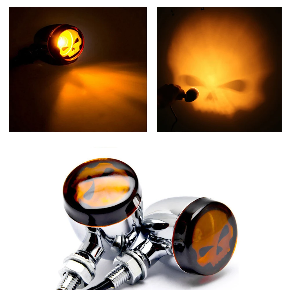 

iTimo Motorcycle Skull Lens Chrome Motorcycle Turn Signals Light For Harley FXB Dyna Super Glide/ Sturgis Disc Glide Metal