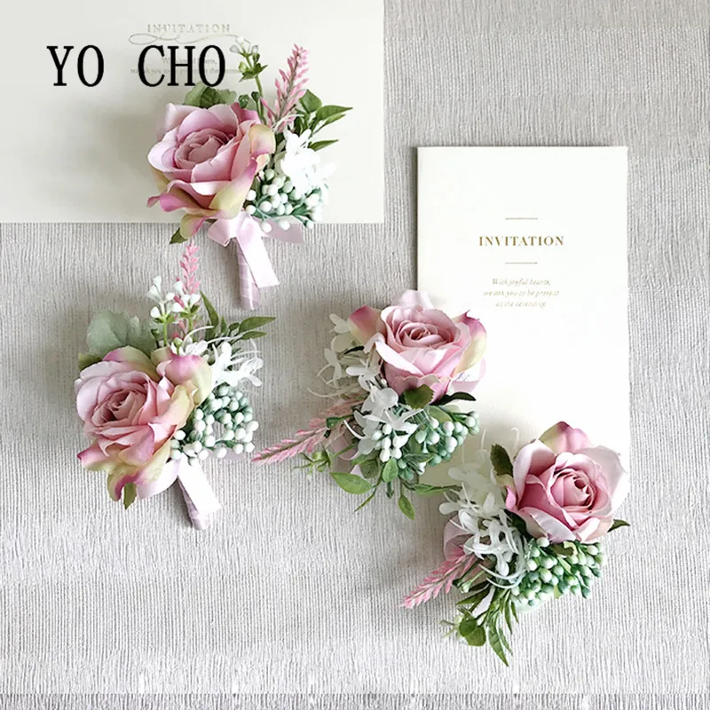 YO CHO розовый свадебный цветок DIY невесты корсаж на запястье цветок жениха бутоньерка браслет для невесты жениха Выпускной вечерние украшения