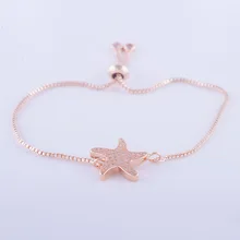 Модные сверкающие три цвета микро проложить браслет CZ Морская звезда Шарм циркон Звезда розового золота браслет ювелирные изделия браслет Pulsera