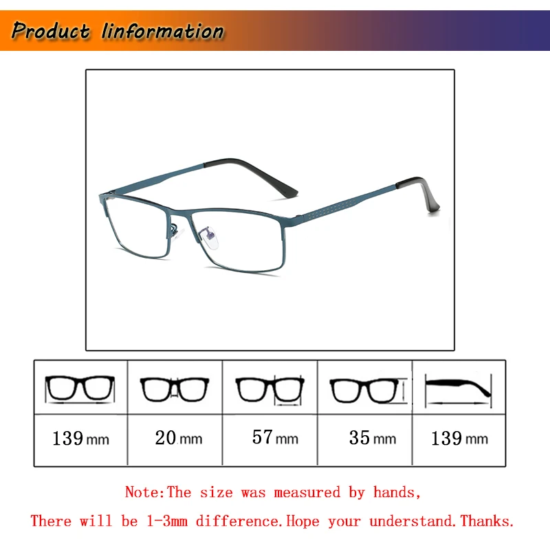 Синий светильник, блокирующие очки, высокая диоптрия, мужские деловые очки для близорукости, металлическая квадратная оправа, очки по рецепту-1~-8,0 L3