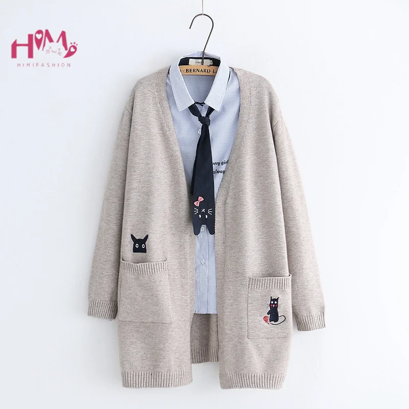 

Autumn Women's Sweater Knitwear Jackets Mori Girl Cute Cat Long Sleeve Coat Japanese Korea Teens Student Sweet Jumper Cardigans