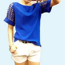 Blusa femenina 2016 Moda Tallas grandes Mujeres Tops Blusas de Las Mujeres del Verano del Hueco de manga Corta Camisas de La Gasa Tops XXXXXL