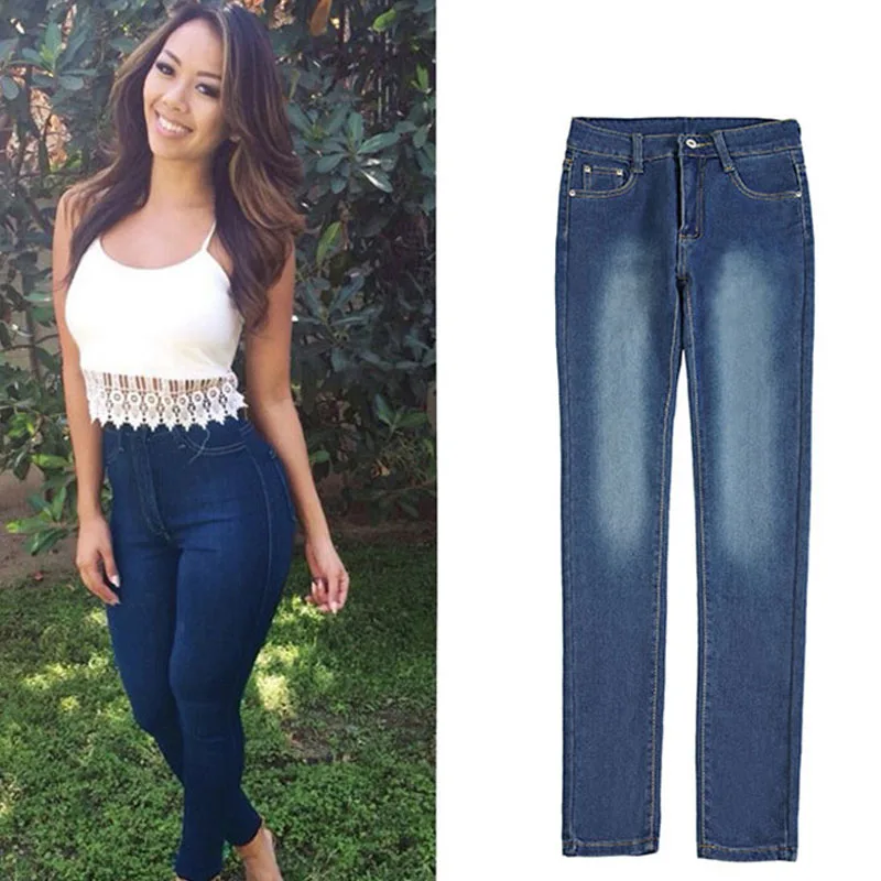 

2019 Fashion Slim Jeans for Women Skinny High Waist Jeans Woman Blue Denim Pencil Pants Stretch Waist Women Jeans
