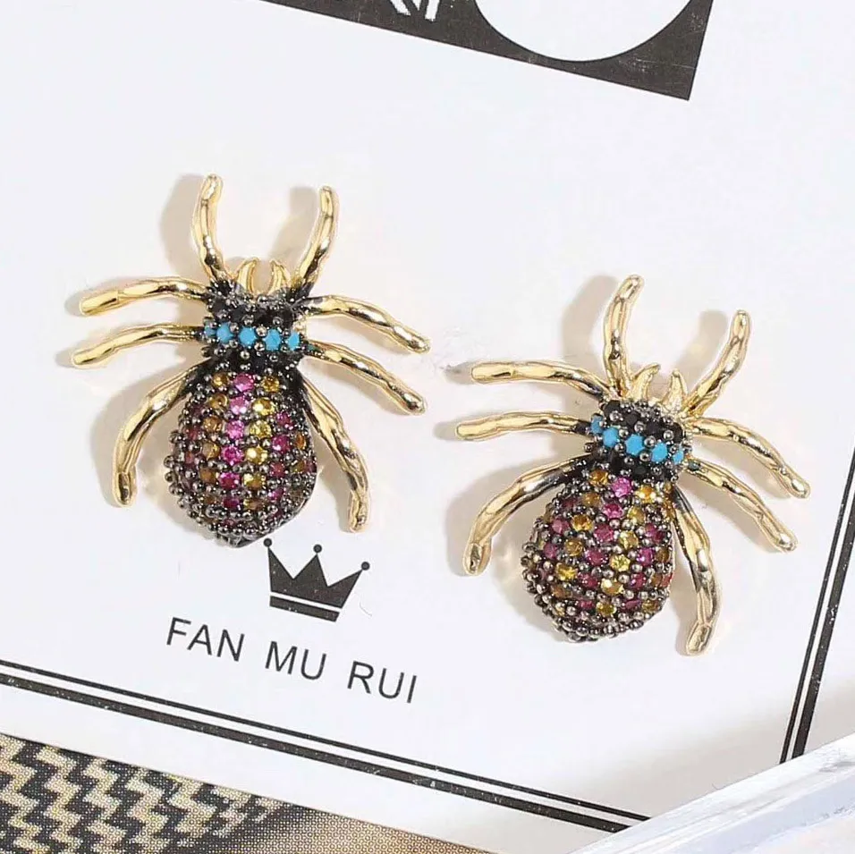 GODKI Роскошные паук насекомых цветной, с кубическим цирконом CZ серьги-гвоздики для женщин свадебные Дубай Мода серьги boucle d'oreille femme