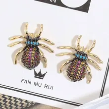 GODKI Роскошные паук насекомых цветной, с кубическим цирконом CZ серьги-гвоздики для женщин свадебные Дубай Мода серьги boucle d'oreille femme
