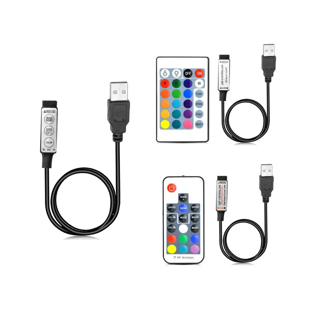 

5V USB LED Strip RGB Remote Controller 3Keys Dimmer / 24Key IR Remoter / 17Keys RF Wireless Remoter Control For 2835 5050 Strip