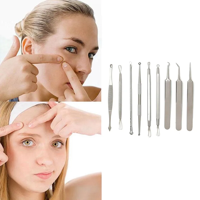 

2019 New 9PCS/Set Satinless Steel Blackhead Pimple Blemish Needle Extraction Acne Extractor Remover Tools Kit