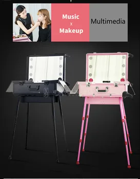 

2016 New Big Black and Pink LEDMultimedia Lighted makeup Box with Music Play USB Function 62x45x23cm