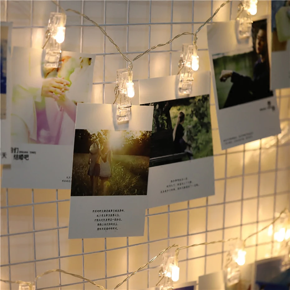 Фото Висячие зажимы струнный светильник фото коллаж дисплей светодиодный мерцающий светильник с зажимом украшение стены дома спальни для картин
