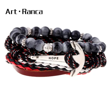 

Natural Beaded Leather woven punk bracelet for fashionable men and women