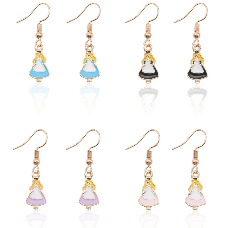 

Cartoon Alice Girl Earrings For Women Cute Gold Enamel Colorful Figure Earrings Kawaii Alice In Wonderland Jewelry Brincos