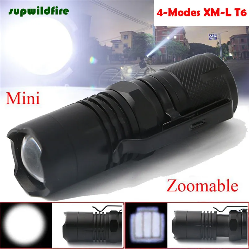 

HOT!!! 4-Modes Zoomable XM-L T6 LED Flashlight Torch Super Bright Light 16340 Battery Free Shipping #NO16