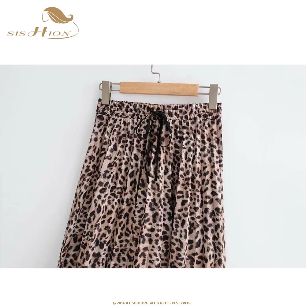 SISHION Сексуальная леопардовая юбка 9903 модная летняя с высокой талией Женская длинная плиссированные юбки миди