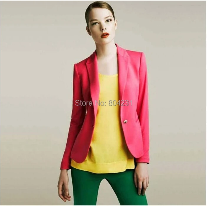 

2016 New Hot Pink Blazer Women Fashion Brand Coats Outerwear OL Jacket Solid Color Blazer Suit Tops for Women Ladies