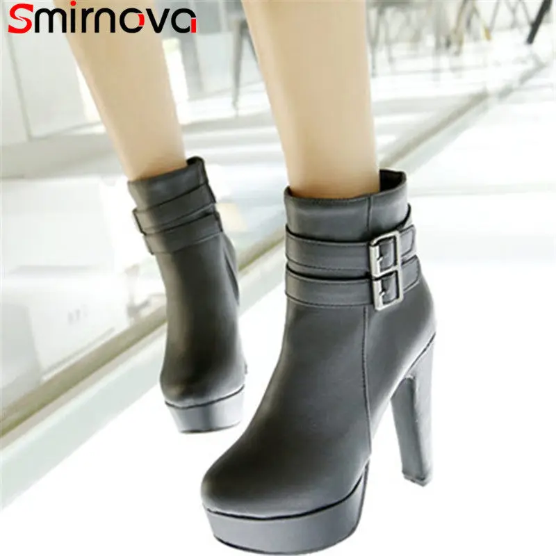 

Smirnova new fashion 2018 lady casual platform ankle boots round toe zip buckle super high heel women winter boots