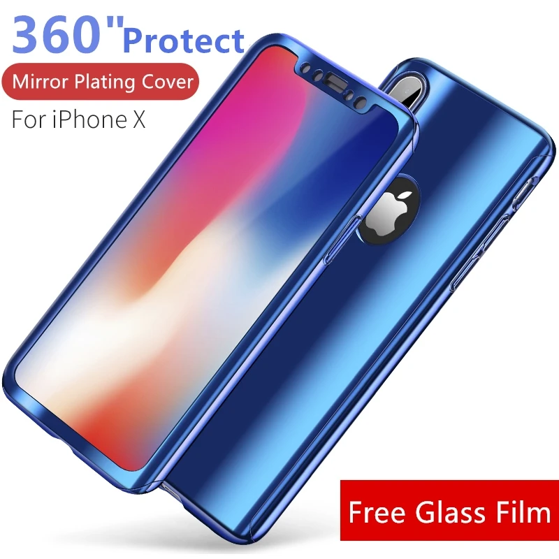 

360 Plating Mirror Case For iPhone X 8 7 6 6S Plus SE Cover Full Protection Cases For Samsung Galaxy S7 S8 Note 8 Protector Film