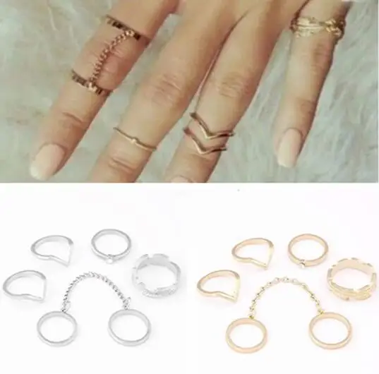 

6 pieces/set leaf ring - Alloy geometry small V-shaped joint arrow leaves female jewelry ring,Christmas birthday gift