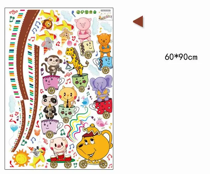 Животные наклейки на стену поезд мультфильм детская комната Детский сад музыкального класса настенные декоративные наклейки - Цвет: HM1SK9038