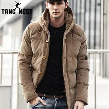 TANGNEST hombres Parka de invierno 2018 hombres chaqueta de abrigo de pana Color sólido con capucha Abrigo acolchado chaqueta hombres capa gruesa MWM1885