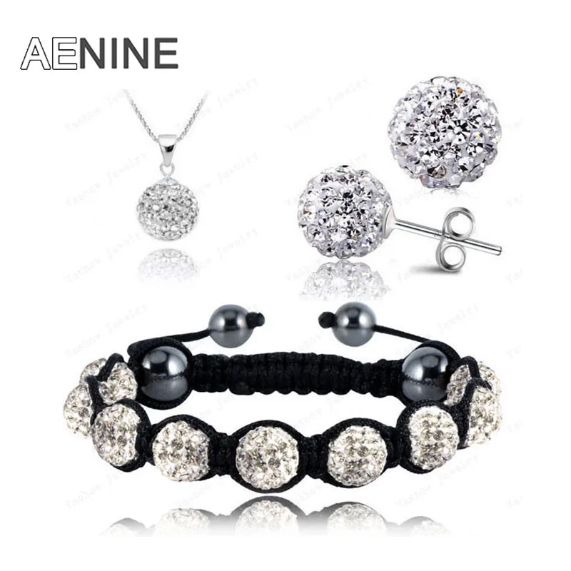 

Aliexpress Fashion Crystal Sets Pendant+Bracelet+Earrings Crystal Jewelry Sets Micro Pave CZ Disco Beads Crystal Sets SHSE21