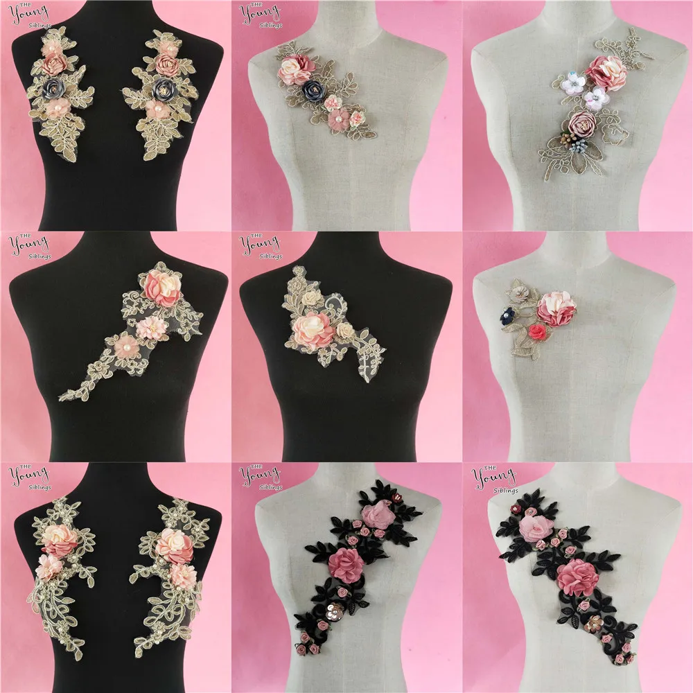 

Hot sale Embroidery Neckline Rose Flower Fabric Decor Bridal Wedding dress Fine Sewing trim Lace Collar DIY Clothing Accessories