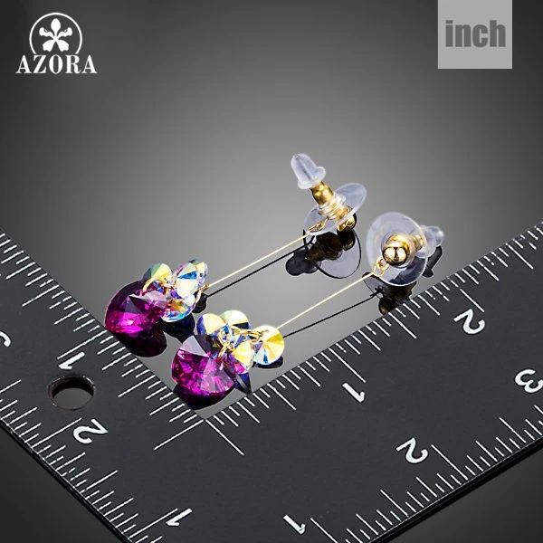 AZORA Romantic Gold Color Cluster Color Gradient Stellux Austrian Crystal Heart Drop Earrings for Women TE0259
